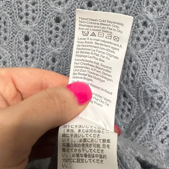 J. Crew Balloon Sleeve Cable Knit Sweater Dusty Blue Alpaca Wool Blend Preppy L - Picture 7 of 9
